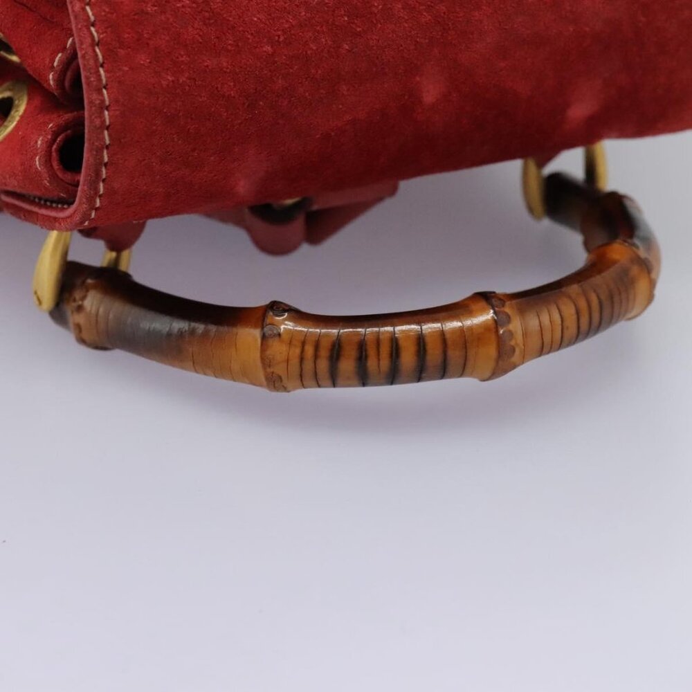 GUCCI Bamboo Backpack Suede Leather Red Gold - Picture 7 of 16